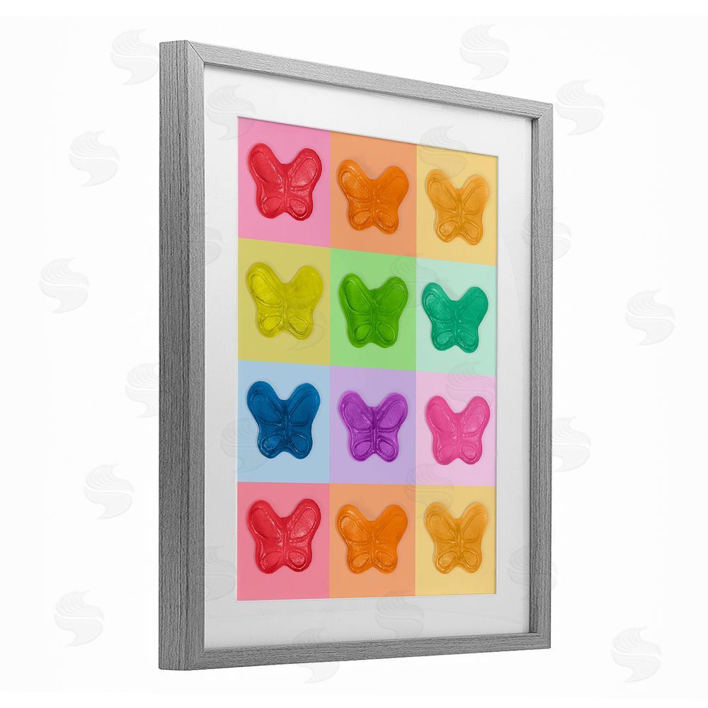 LISH Creative Candy Butterfly Rainbow Gray Framed Print Under Glass with White Mat Wall Art