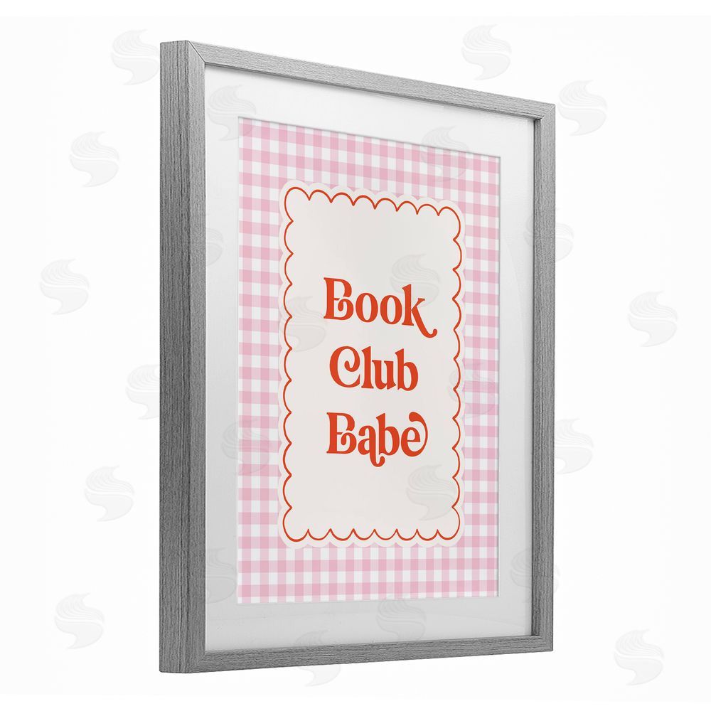 Nadia Hassan Book Club Babe Gingham Gray Framed Print Under Glass with White Mat Wall Art