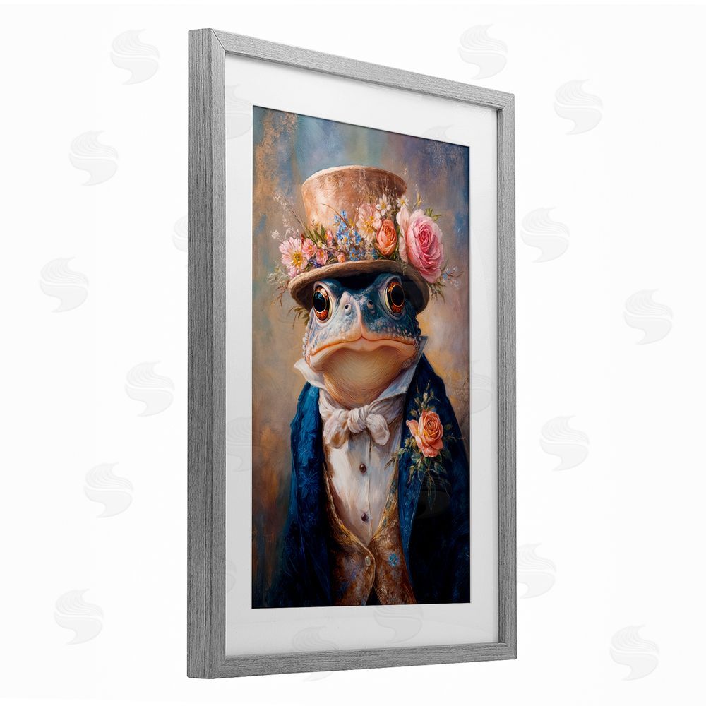 Wumples Victorian Toad Portrait Gray Framed Print Under Glass with White Mat Wall Art