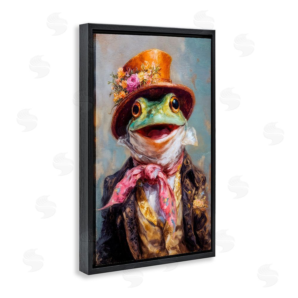 Wumples Victorian Frog Portrait Black Floating Frame Canvas Wall Art Print
