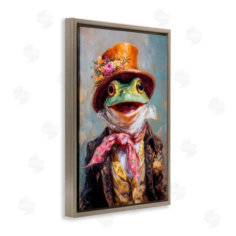 Wumples Victorian Frog Portrait Brown Floating Frame Canvas Wall Art Print
