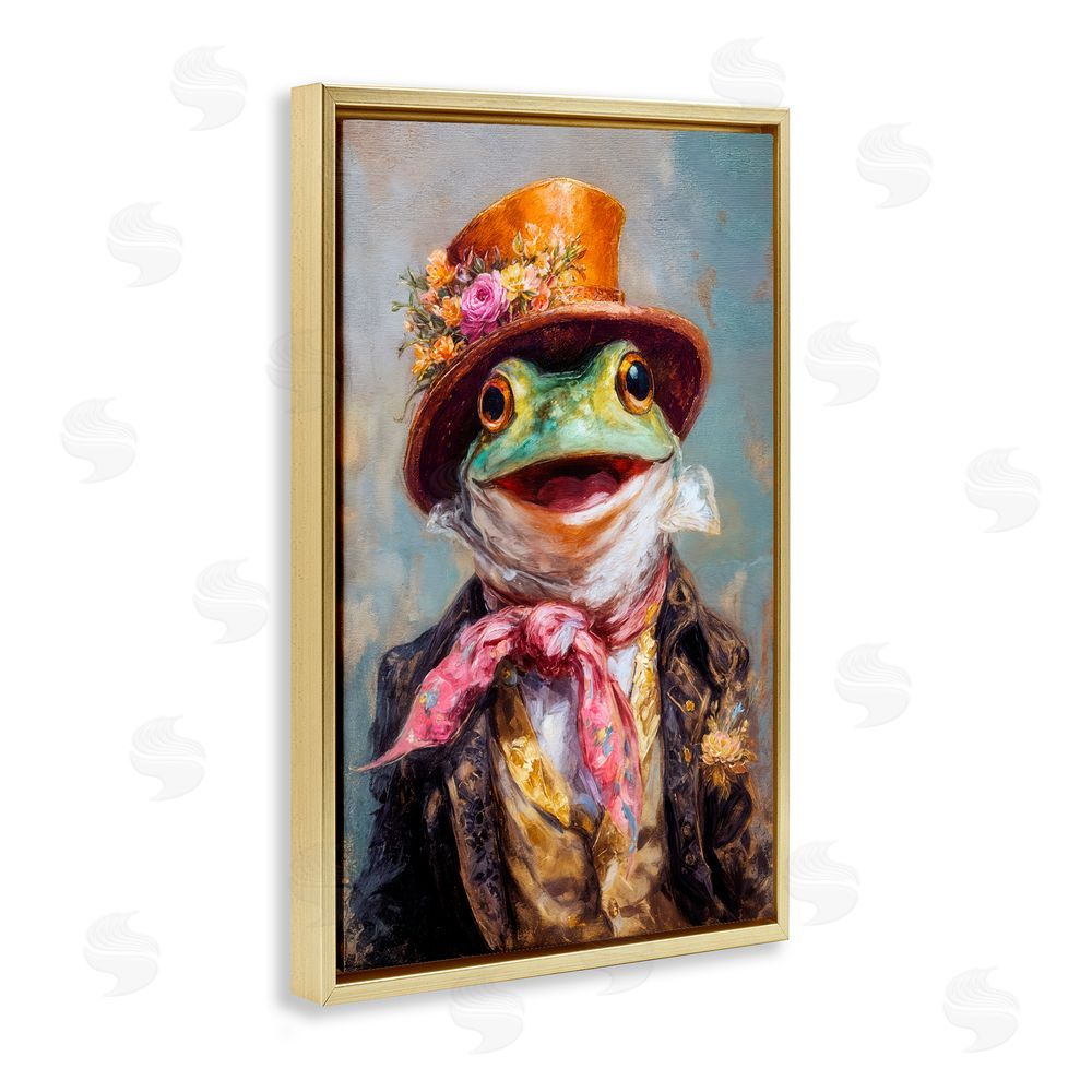 Wumples Victorian Frog Portrait Gold Floating Frame Canvas Wall Art Print