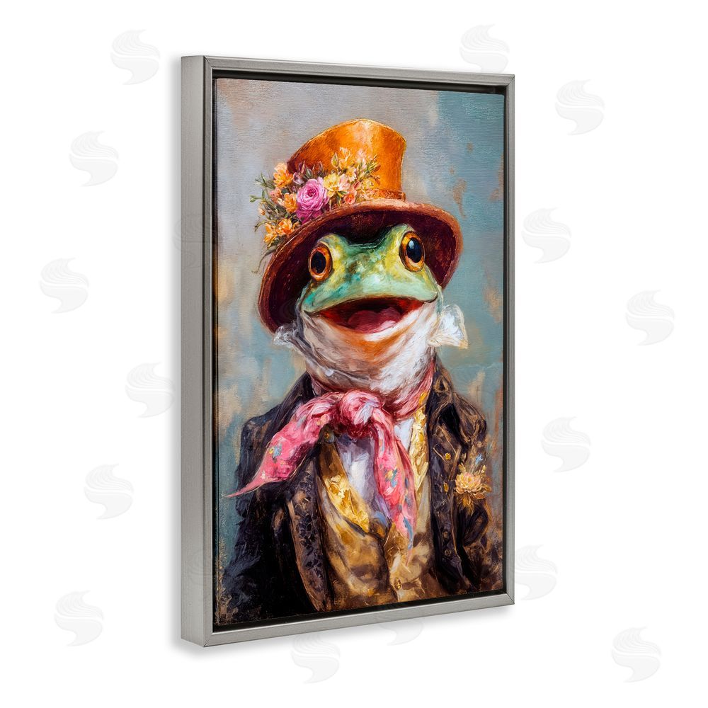 Wumples Victorian Frog Portrait Gray Floating Frame Canvas Wall Art Print