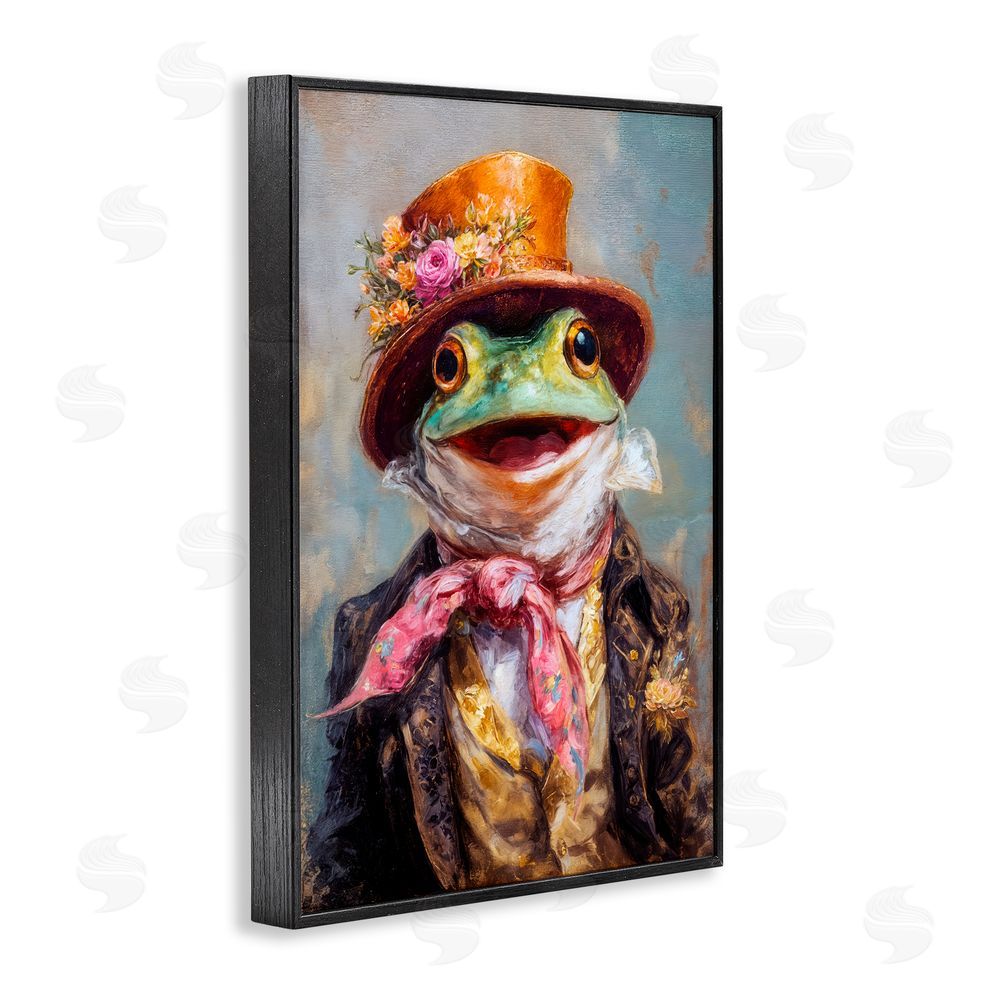 Wumples Victorian Frog Portrait Black Framed Giclee Wall Art Print