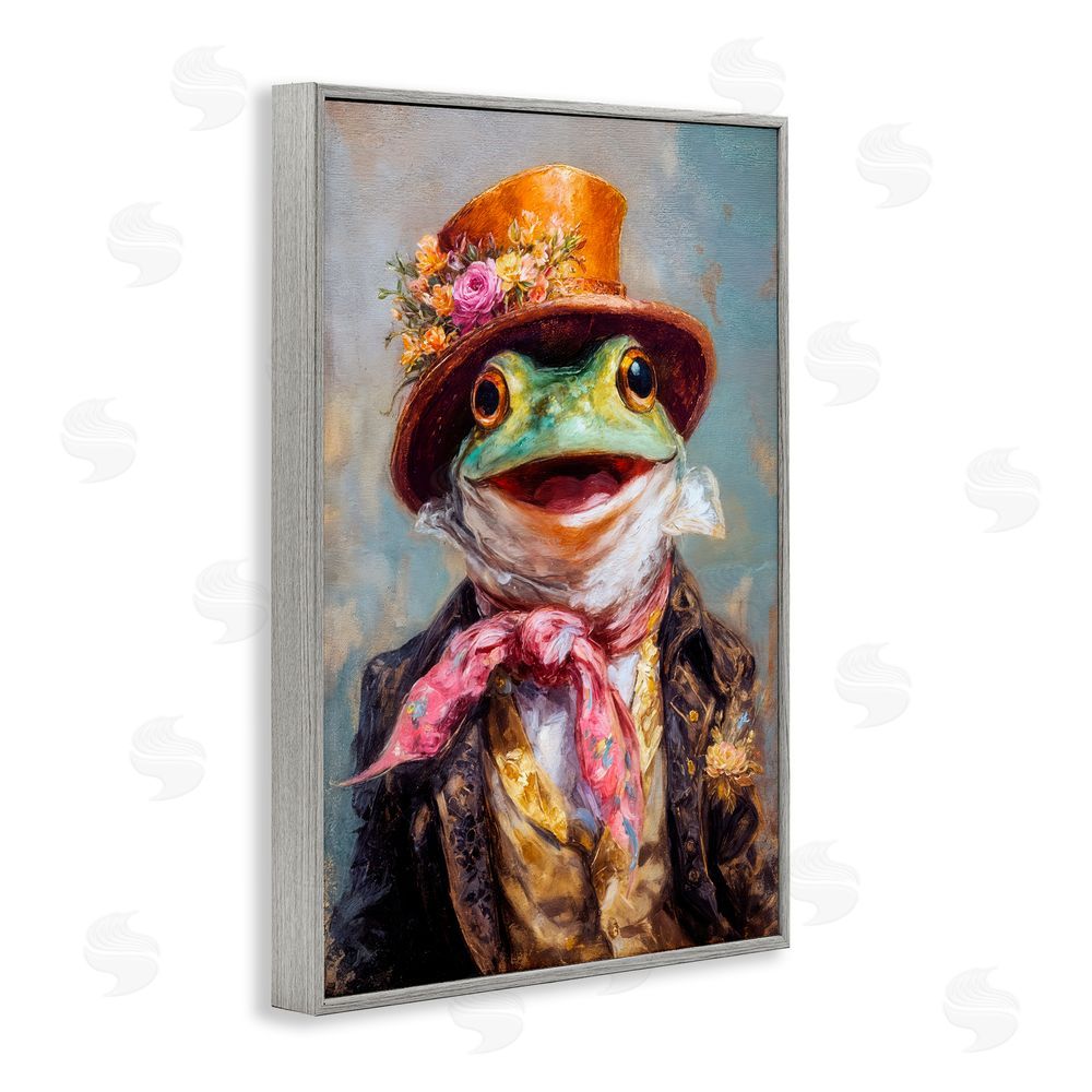 Wumples Victorian Frog Portrait Gray Framed Giclee Wall Art Print
