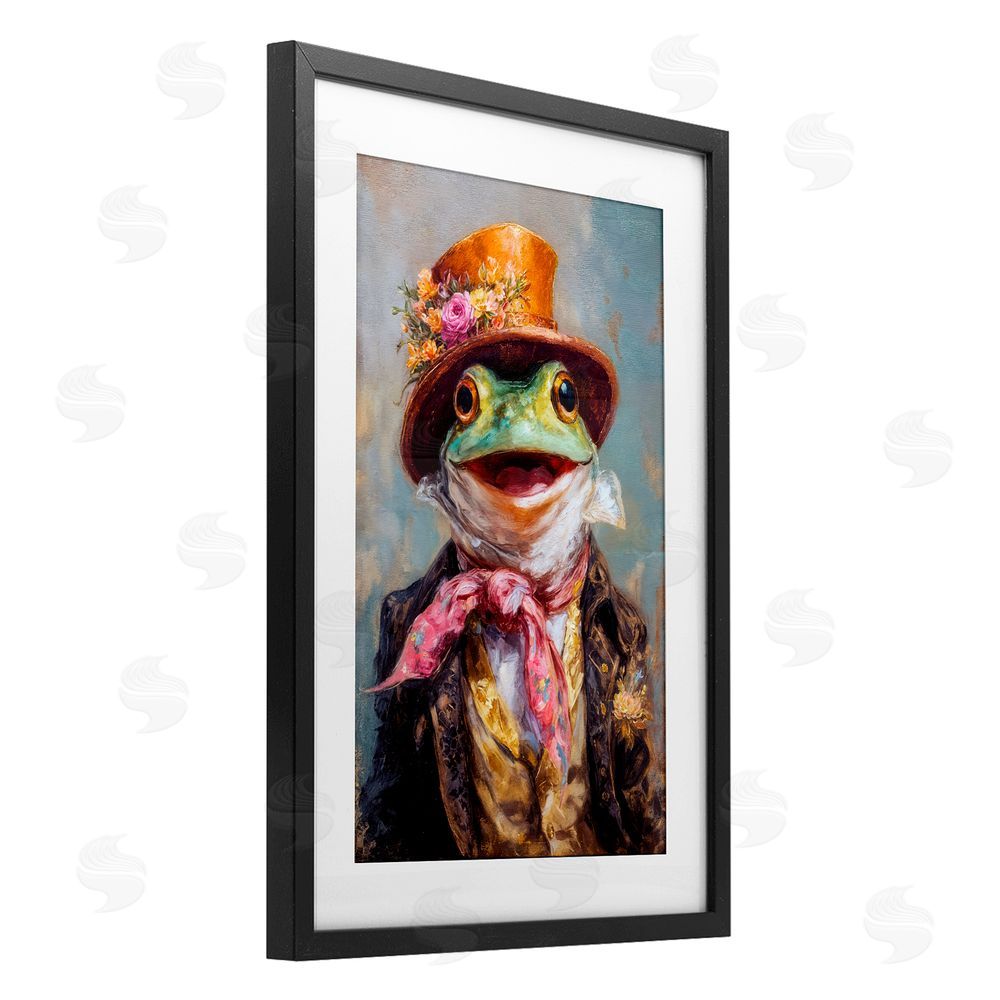 Wumples Victorian Frog Portrait Black Framed Print Under Glass with White Mat Wall Art