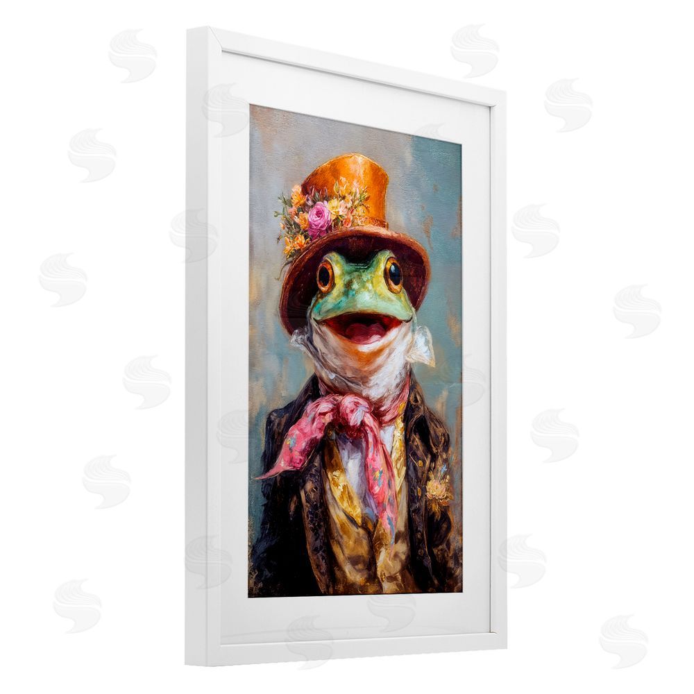 Wumples Victorian Frog Portrait White Framed Print Under Glass with Mat Wall Art