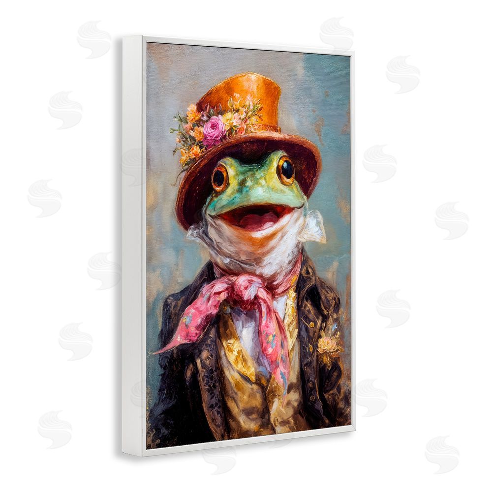 Wumples Victorian Frog Portrait White Framed Giclee Wall Art Print
