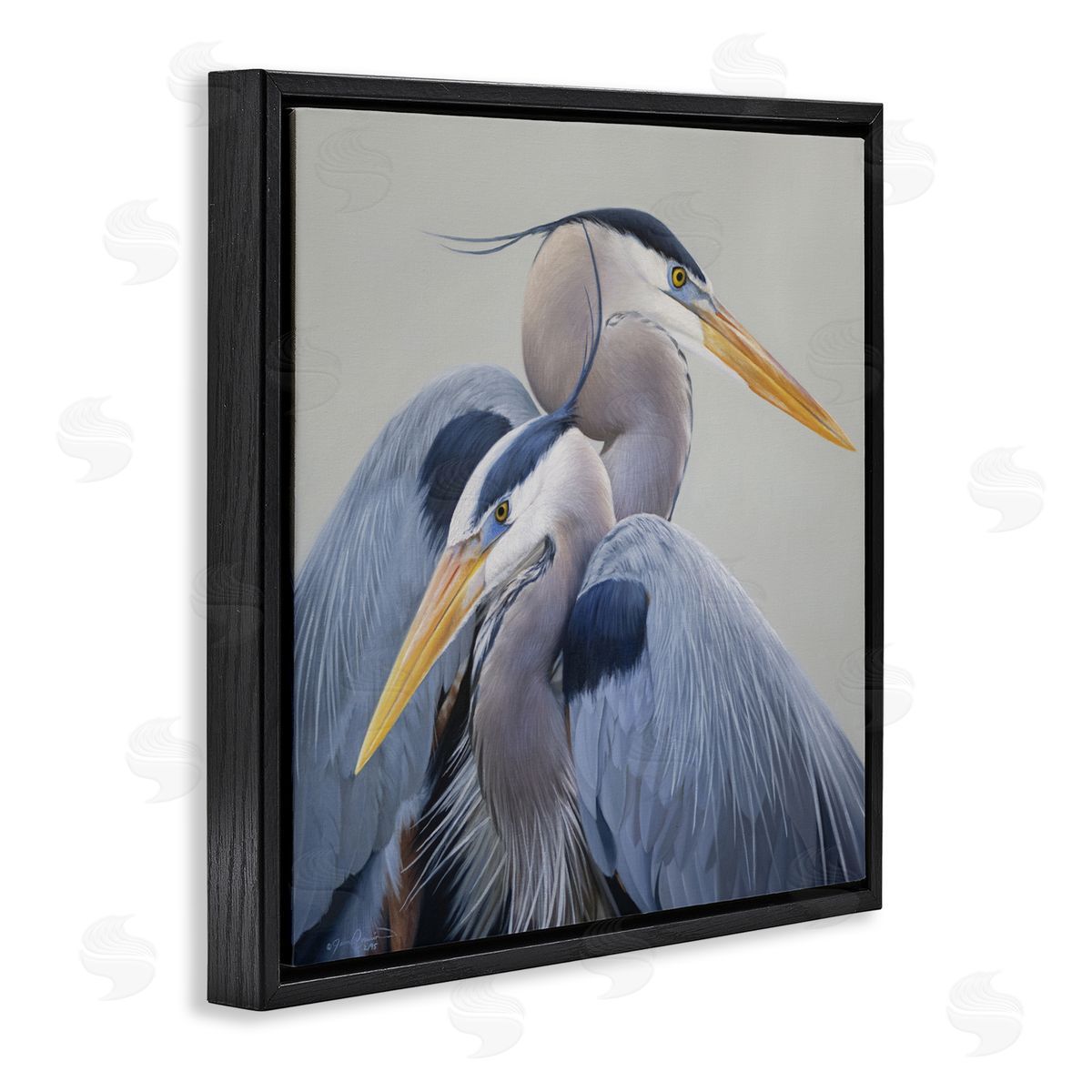 James Corwin Elegant Heron Twins Black Floating Frame Canvas Wall Art Print