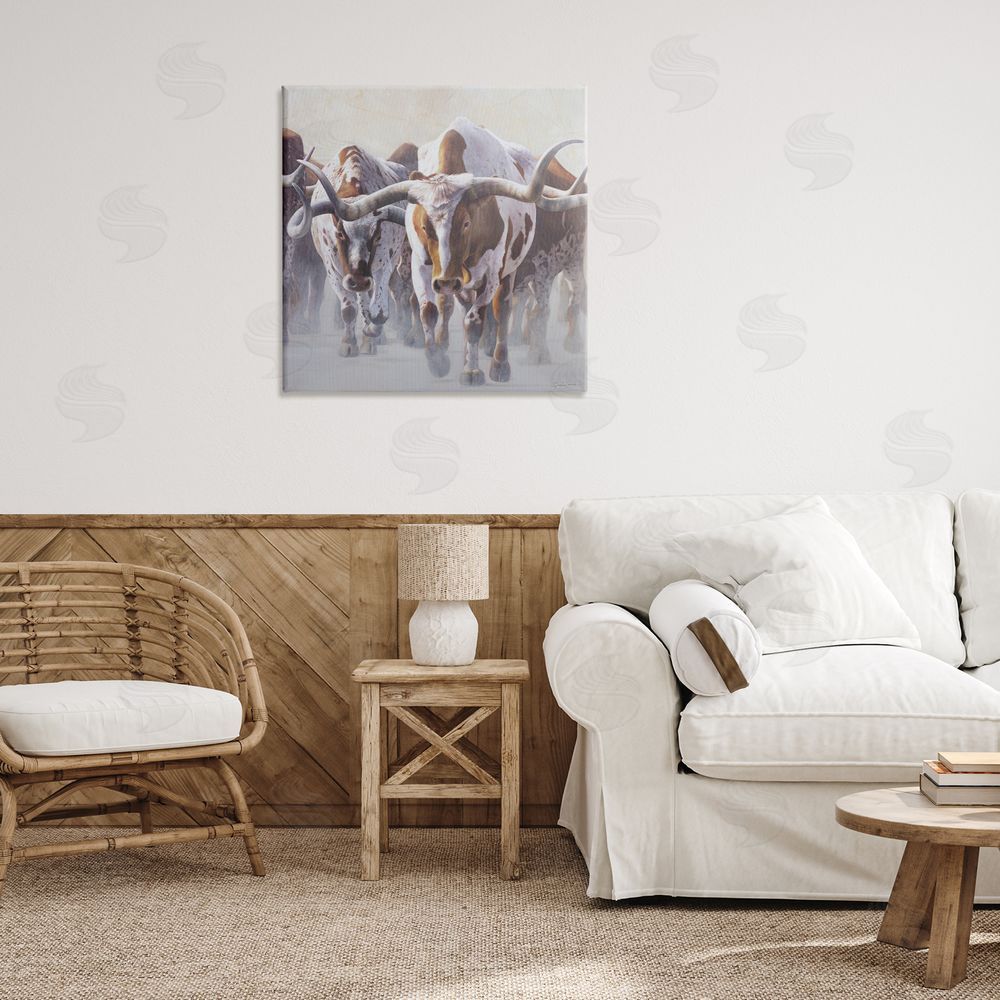 James Corwin Herd of Longhorns on Ranch Canvas Art on Wall