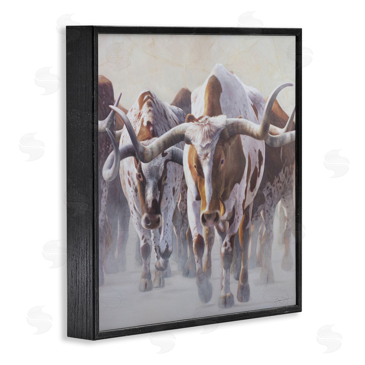 James Corwin Herd of Longhorns on Ranch Black Framed Giclee Wall Art Print