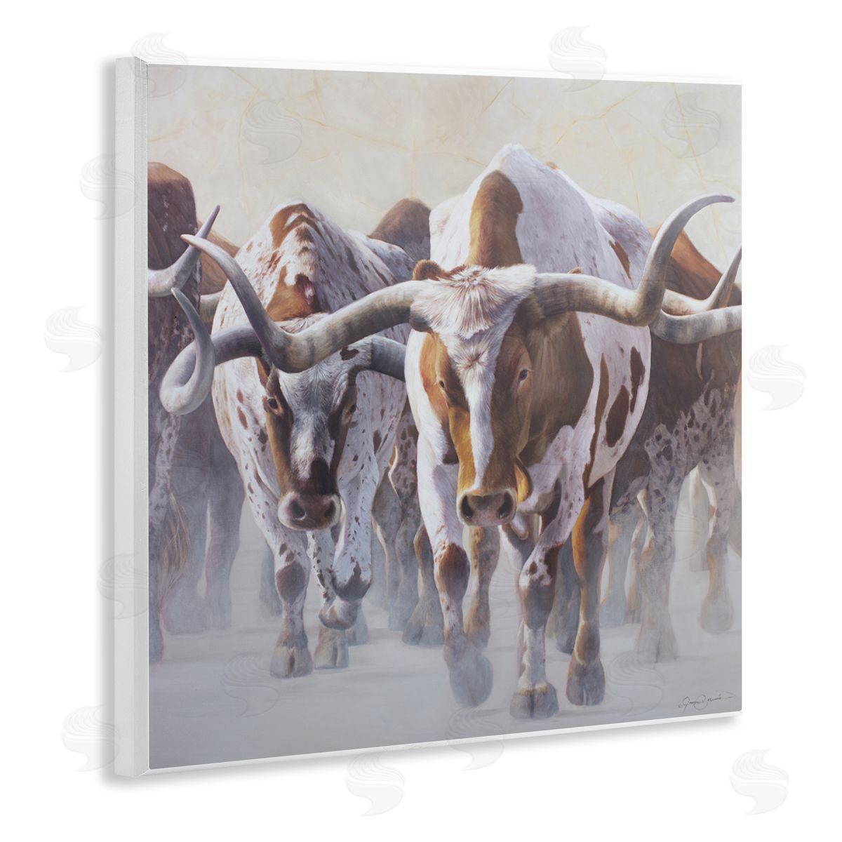 James Corwin Herd of Longhorns on Ranch Wall Plaque Art Print