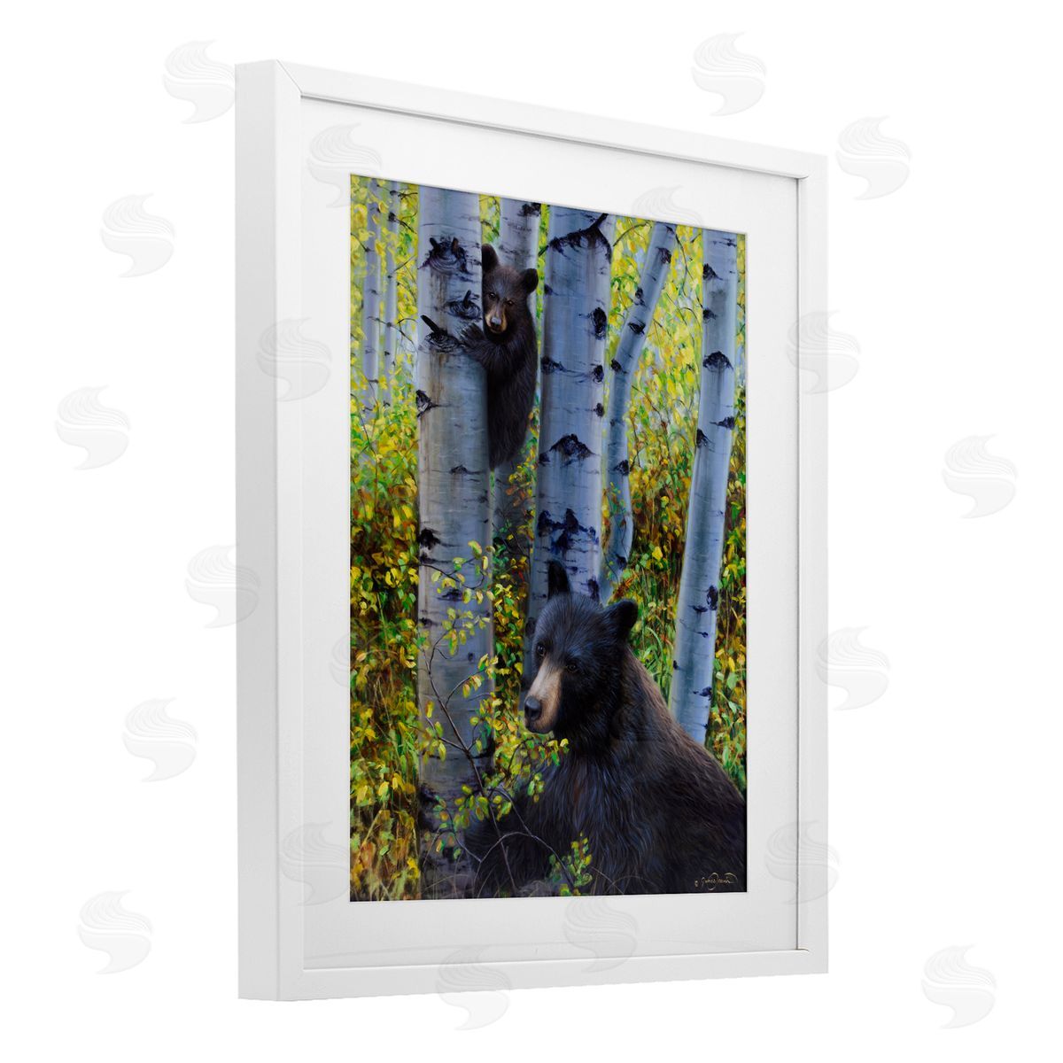 James Corwin Two Bears in Fall Wilderness White Framed Print Under Glass with Mat Wall Art