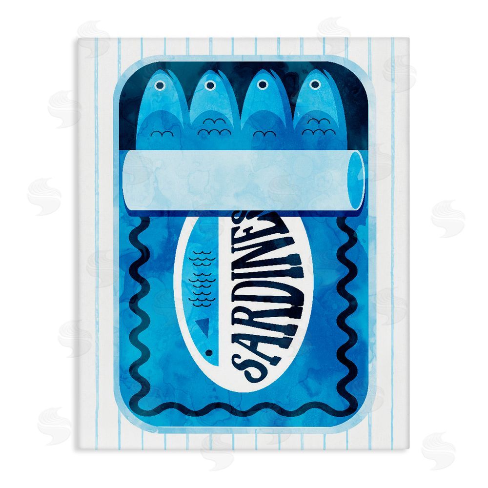 Daphne Polselli Blue Sardine Tin Over Stripes Stretched Canvas Wall Art Print