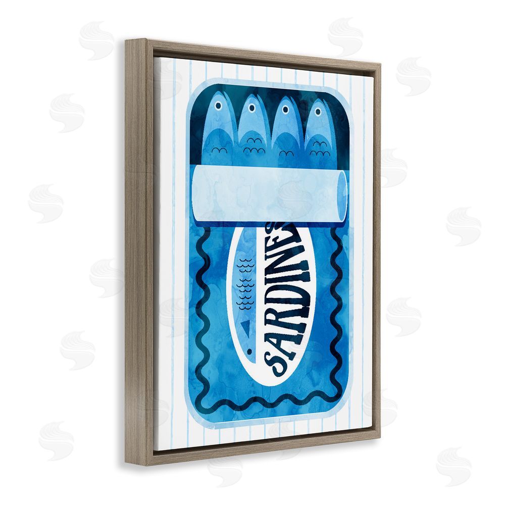 Daphne Polselli Blue Sardine Tin Over Stripes Brown Floating Frame Canvas Wall Art Print
