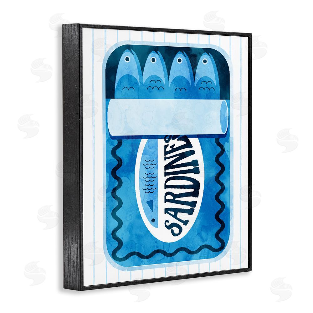 Daphne Polselli Blue Sardine Tin Over Stripes Black Framed Giclee Print Wall Art