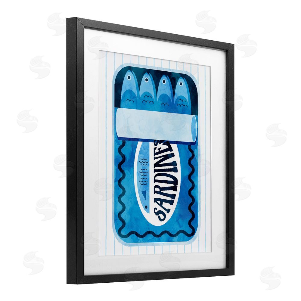 Daphne Polselli Blue Sardine Tin Over Stripes Black Framed Print Under Glass Wall Art