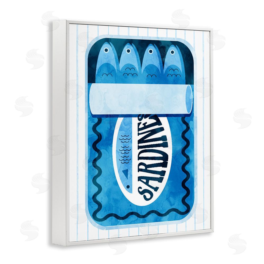 Daphne Polselli Blue Sardine Tin Over Stripes White Framed Giclee Print Wall Art