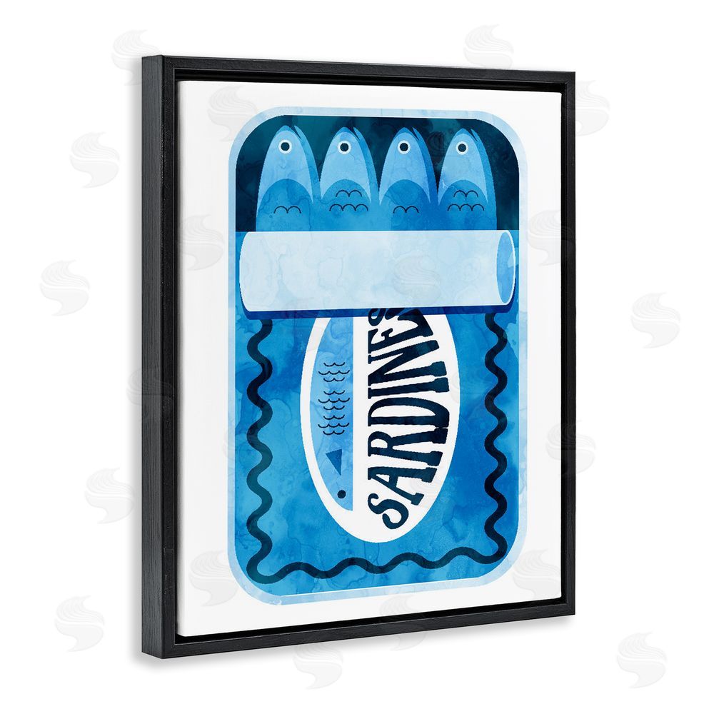 Daphne Polselli Retro Blue Sardine Tin Black Floating Frame Canvas Wall Art Print