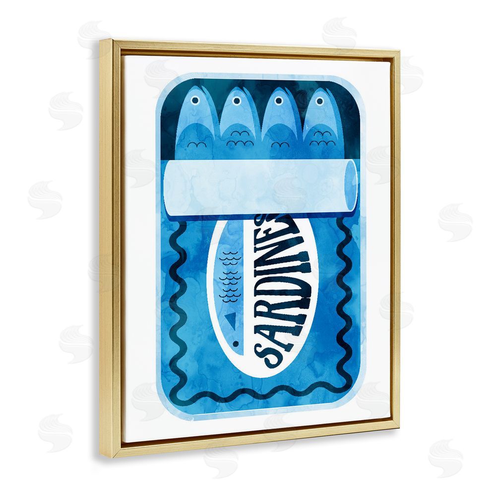 Daphne Polselli Retro Blue Sardine Tin Gold Floating Frame Canvas Wall Art Print