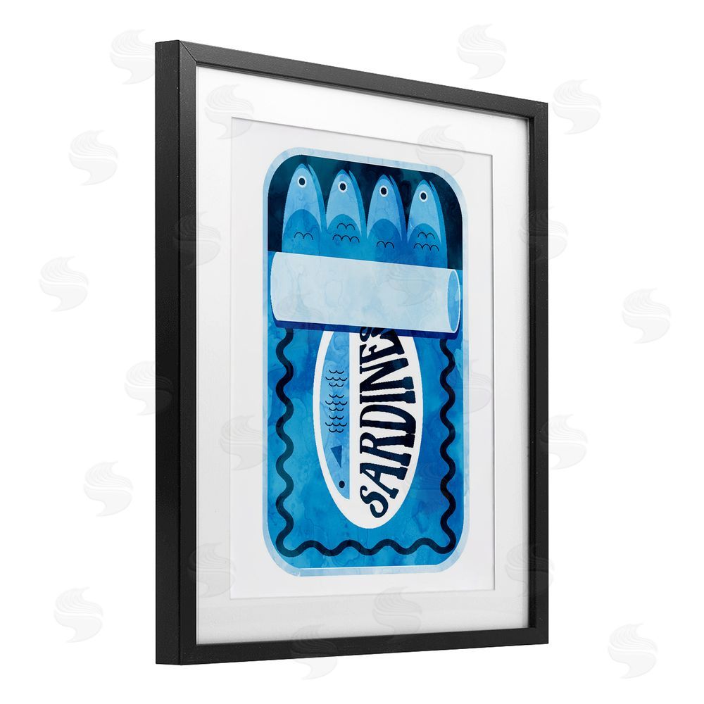Daphne Polselli Retro Blue Sardine Tin Black Framed Print Under Glass Wall Art