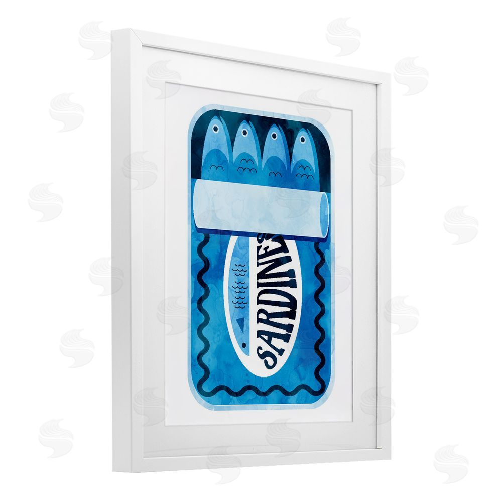 Daphne Polselli Retro Blue Sardine Tin White Framed Print Under Glass Wall Art