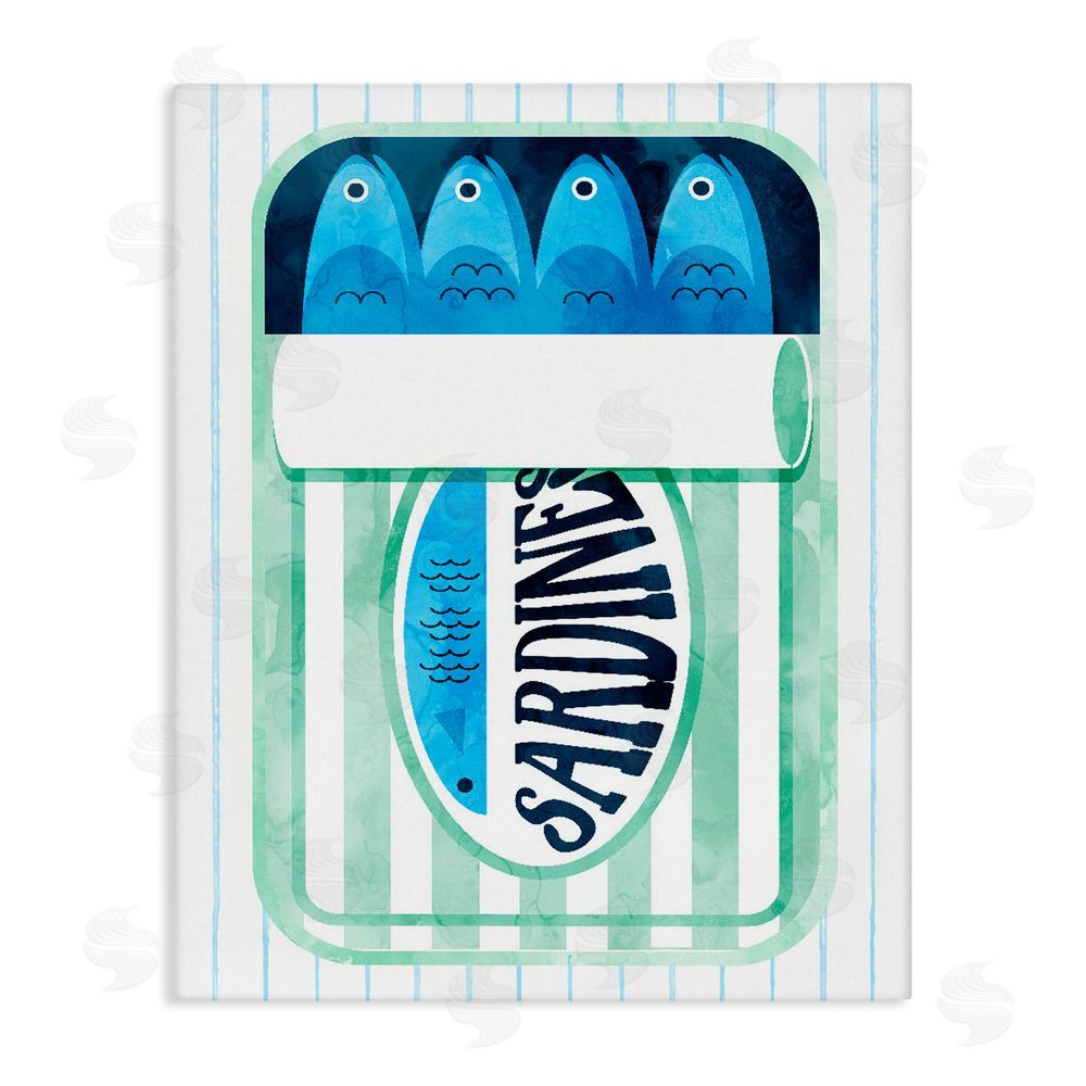 Daphne Polselli Seafoam Sardine Tin over Stripes Stretched Canvas Wall Art Print