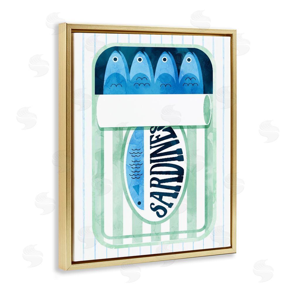 Daphne Polselli Seafoam Sardine Tin over Stripes Gold Floating Frame Canvas Wall Art Print