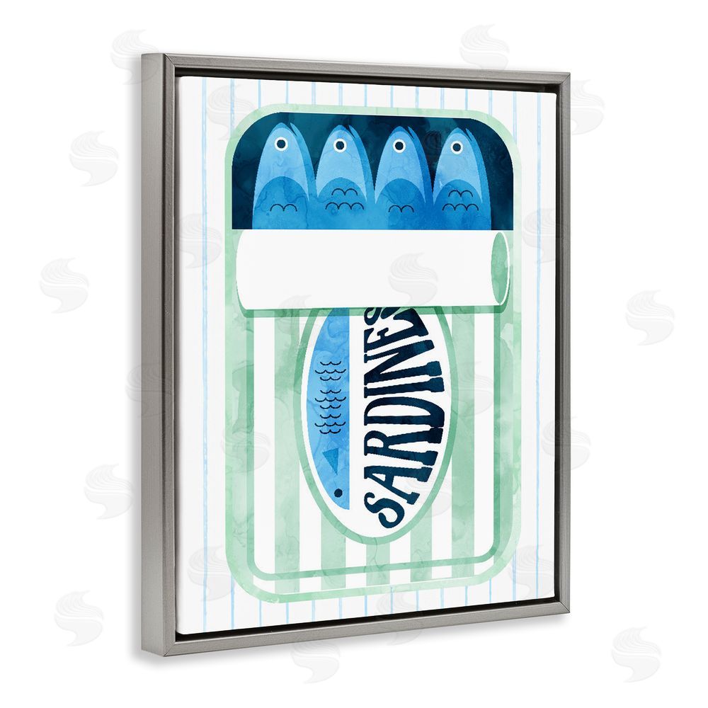 Daphne Polselli Seafoam Sardine Tin over Stripes Gray Floating Frame Canvas Wall Art Print