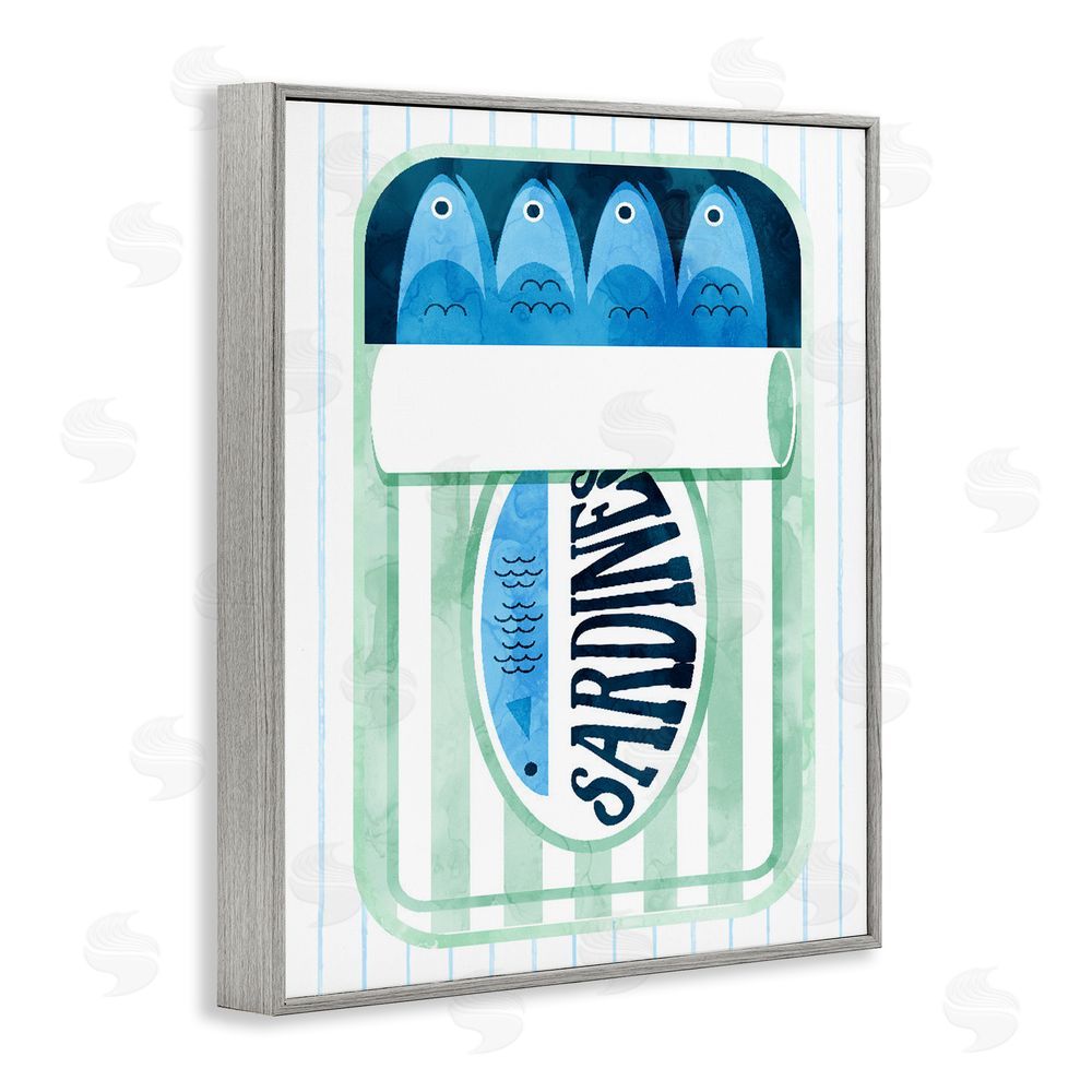 Daphne Polselli Seafoam Sardine Tin over Stripes Gray Framed Giclee Print Wall Art