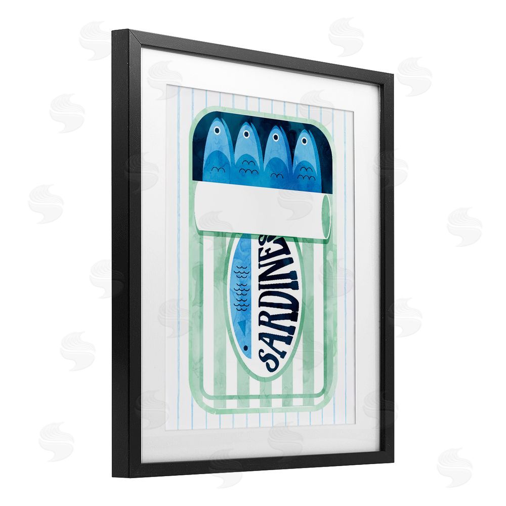 Daphne Polselli Seafoam Sardine Tin over Stripes Black Framed Print Under Glass Wall Art