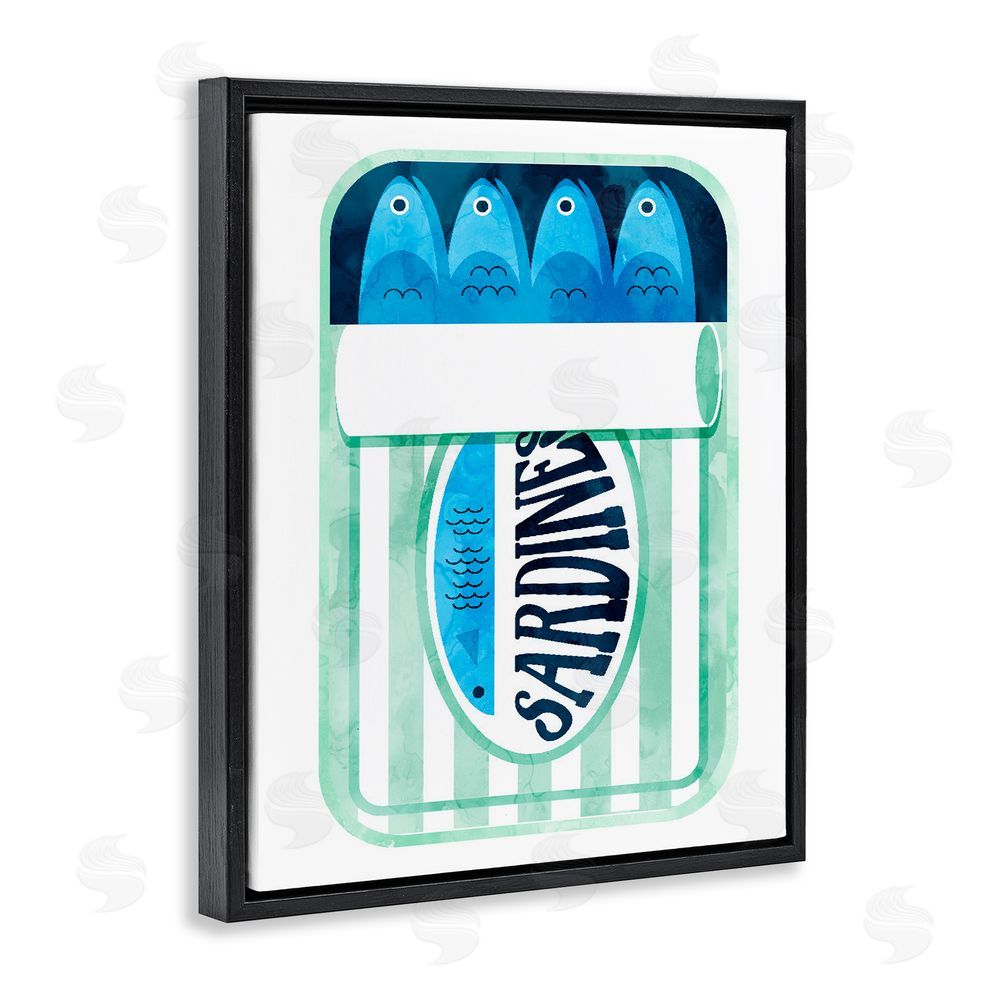 Daphne Polselli Green Stripe Sardine Tin Black Floating Frame Canvas Wall Art Print