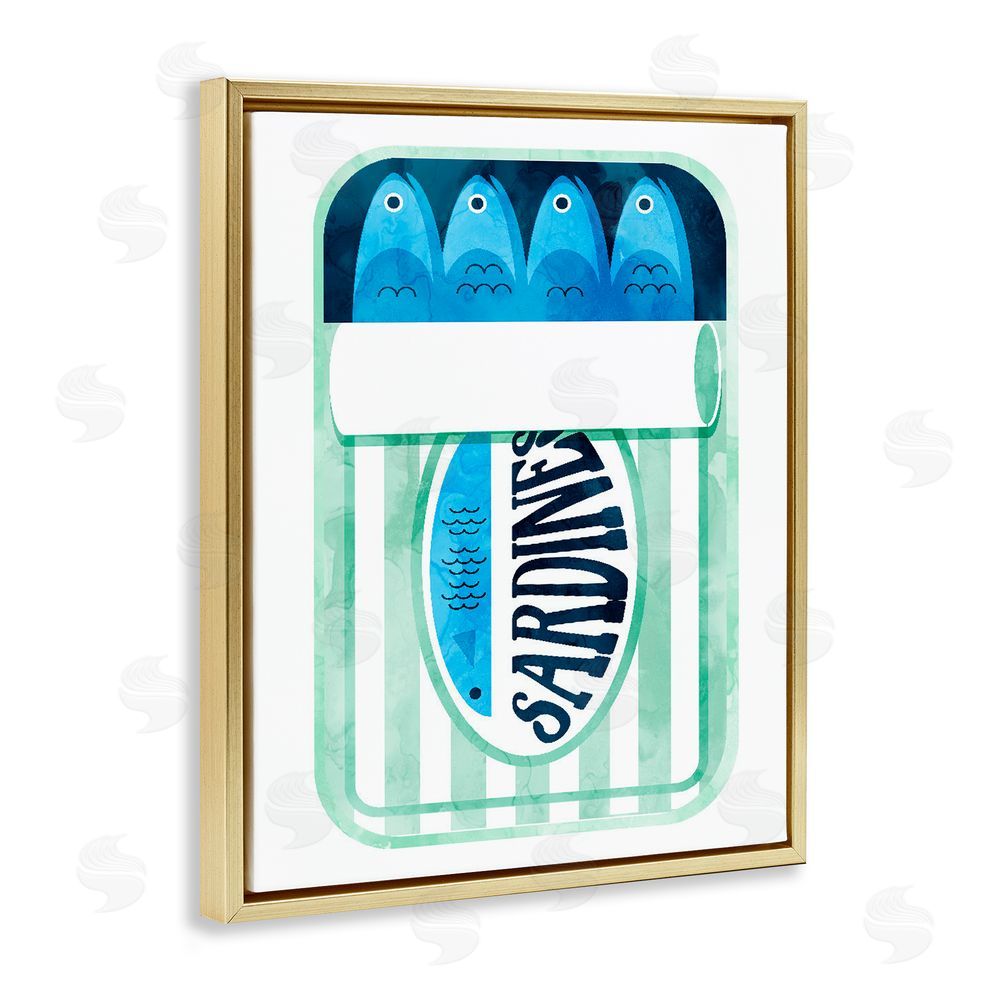 Daphne Polselli Green Stripe Sardine Tin Gold Floating Frame Canvas Wall Art Print