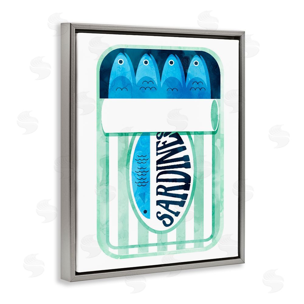 Daphne Polselli Green Stripe Sardine Tin Gray Floating Frame Canvas Wall Art Print