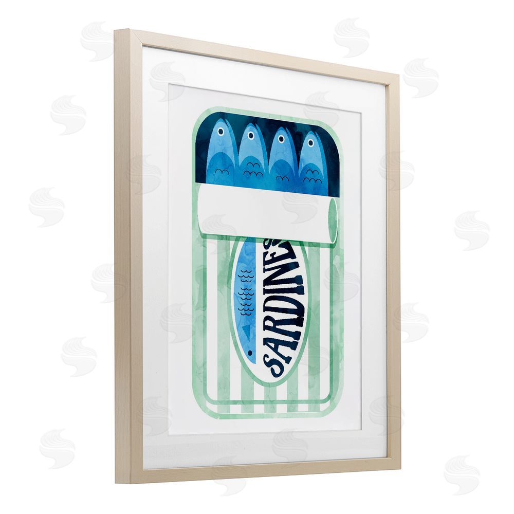 Daphne Polselli Green Stripe Sardine Tin Brown Framed Print Under Glass Wall Art