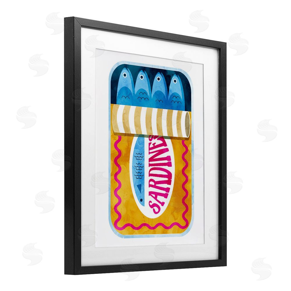 Daphne Polselli Yellow and Pink Sardine Tin Black Framed Print Under Glass Wall Art
