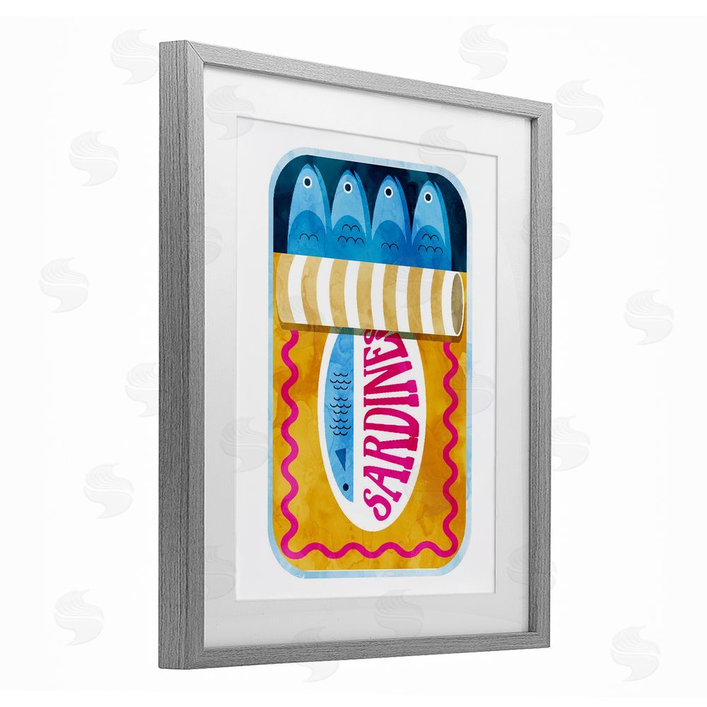 Daphne Polselli Yellow and Pink Sardine Tin Gray Framed Print Under Glass Wall Art