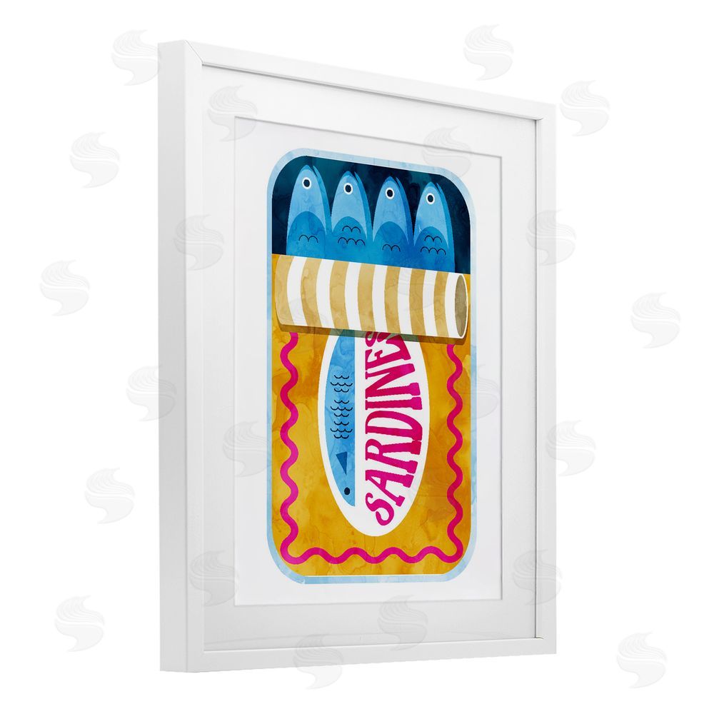 Daphne Polselli Yellow and Pink Sardine Tin White Framed Print Under Glass Wall Art