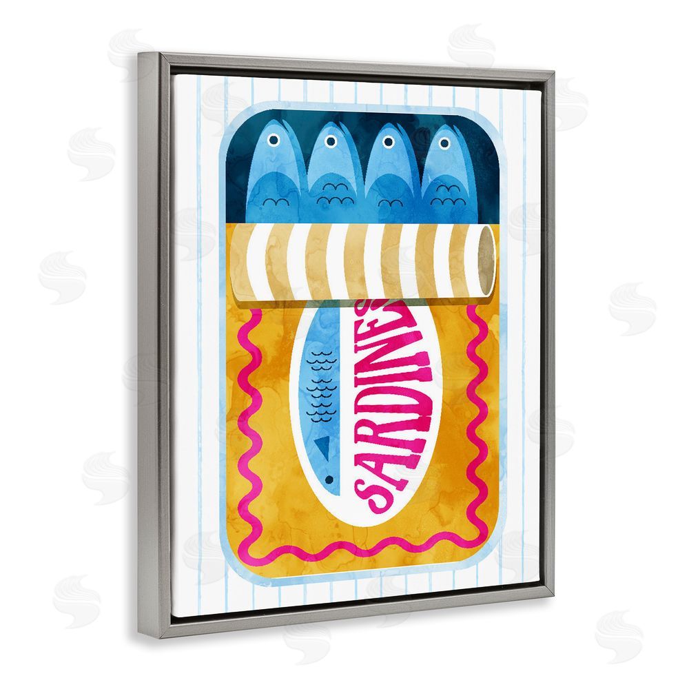 Daphne Polselli Yellow Sardine Tin over Stripes Gray Floating Frame Canvas Wall Art Print