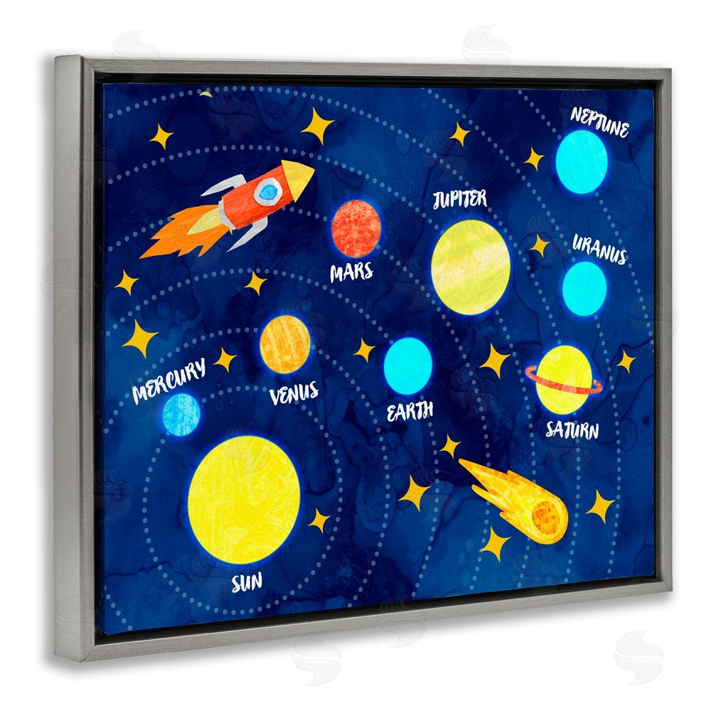 Daphne Polselli Rocket Across Solar System Gray Floating Frame Canvas Wall Art Print