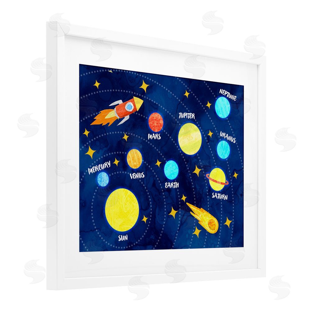 Daphne Polselli Rocket Across Solar System White Framed Print Under Glass Wall Art