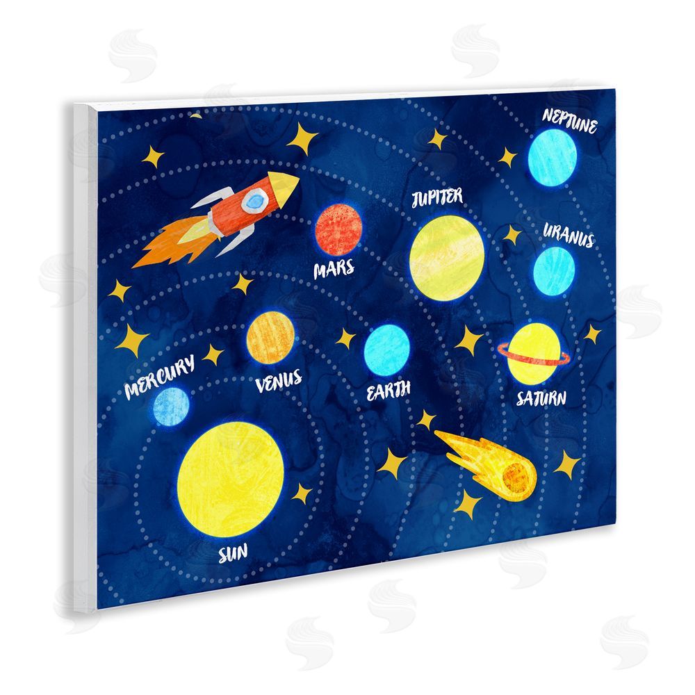 Daphne Polselli Rocket Across Solar System Wooden Wall Plaque Art Print
