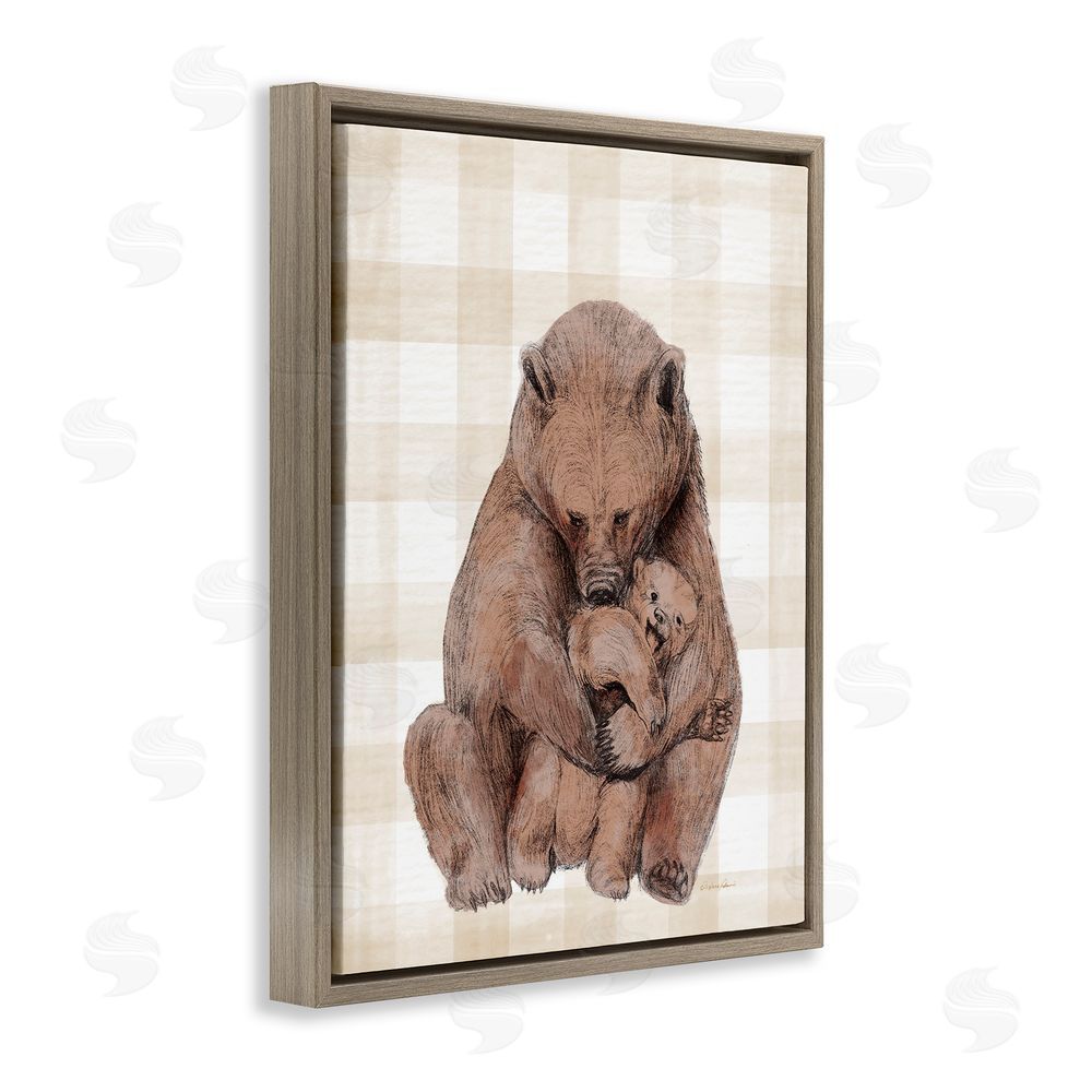 Daphne Polselli Tender Bear Hug Gingham Brown Floating Frame Canvas Wall Art Print