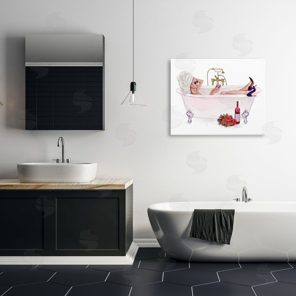 Ziwei Li Woman with Wine Bath Stretched Canvas Wall Art Print in Room