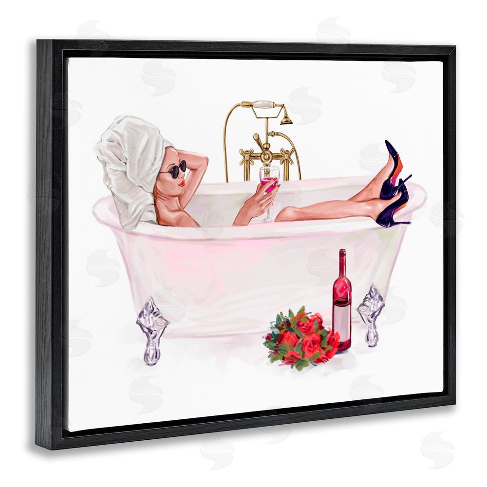 Ziwei Li Woman with Wine Bath Black Floating Frame Canvas Wall Art Print