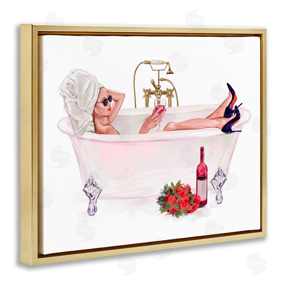 Ziwei Li Woman with Wine Bath Gold Floating Frame Canvas Wall Art Print