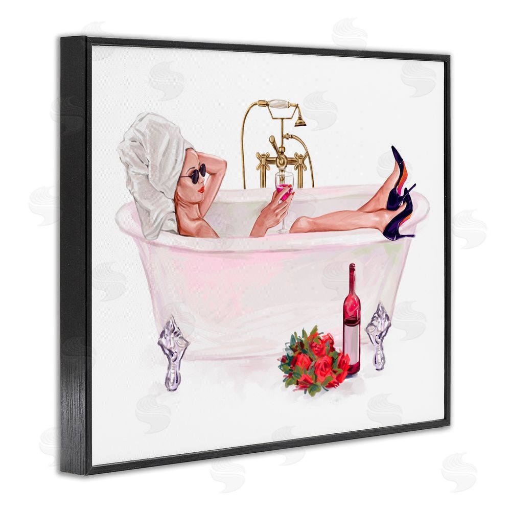 Ziwei Li Woman with Wine Bath Black Framed Giclee Print Wall Art