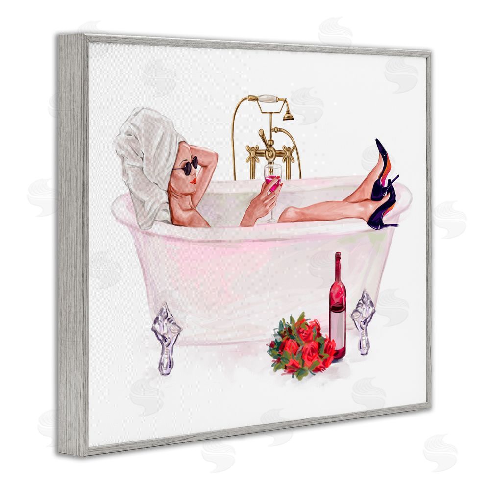 Ziwei Li Woman with Wine Bath Gray Framed Giclee Print Wall Art
