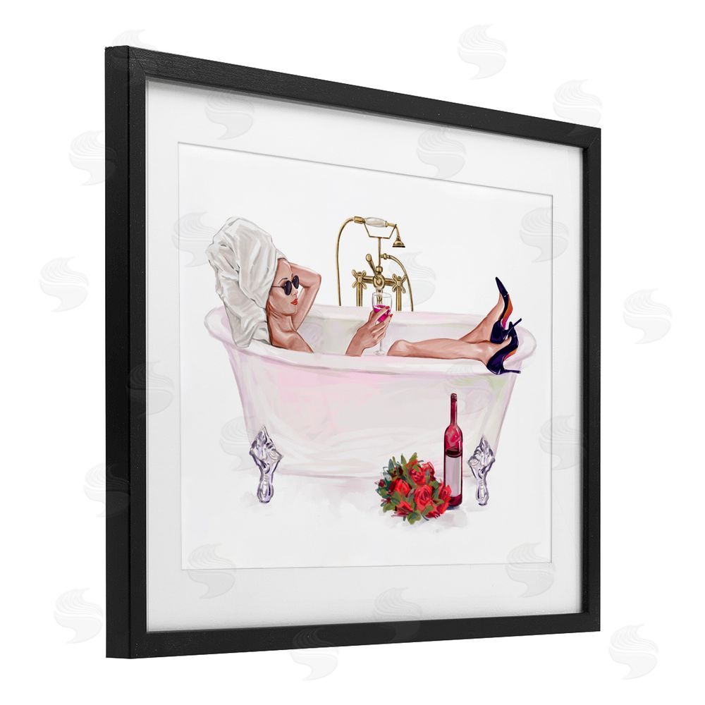 Ziwei Li Woman with Wine Bath Black Framed Print Under Glass Wall Art