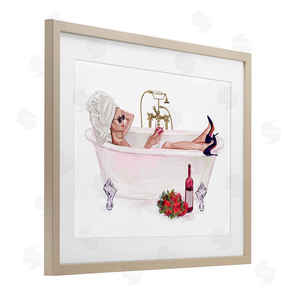 Ziwei Li Woman with Wine Bath Brown Framed Print Under Glass Wall Art